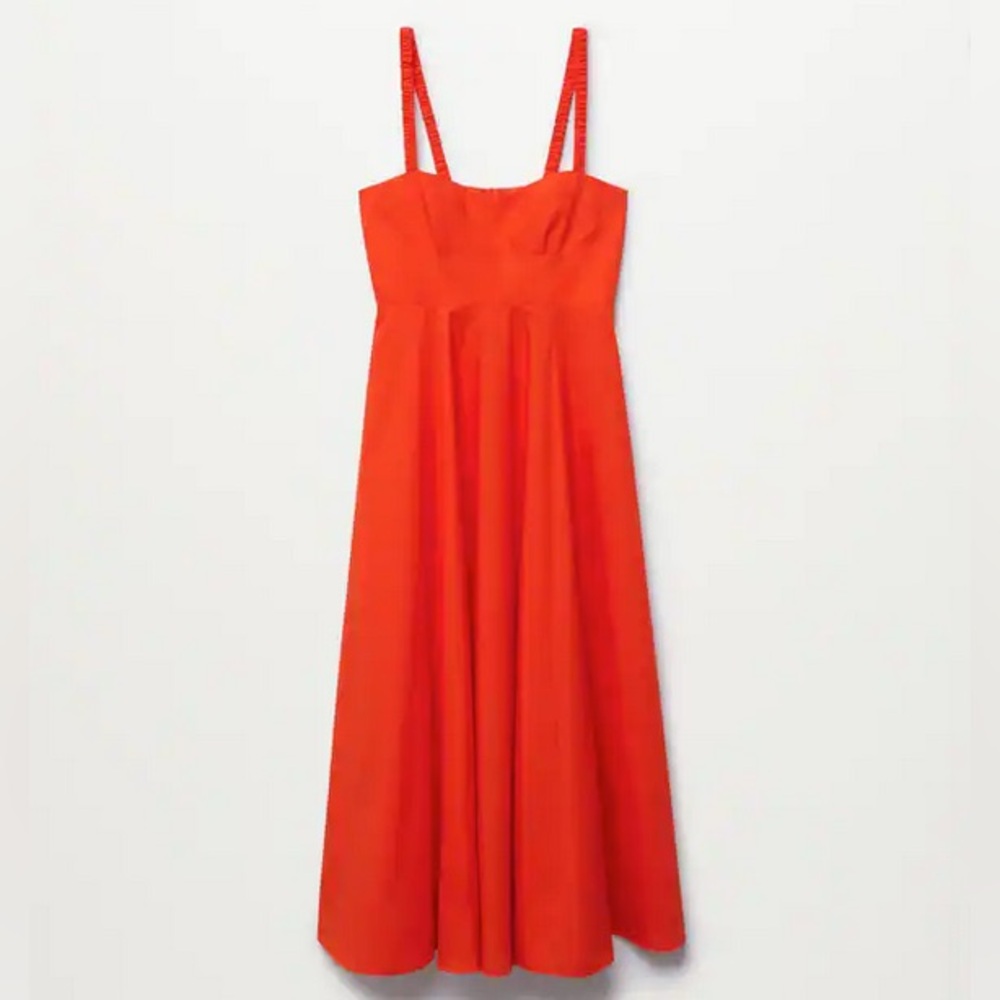 MANGO Red Orange Sweetheart Neckline Cotton Flounce Dress - Size US 6